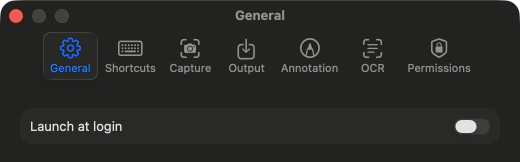 Framewell’s Settings window on the General tab. The first switch is Launch at login.